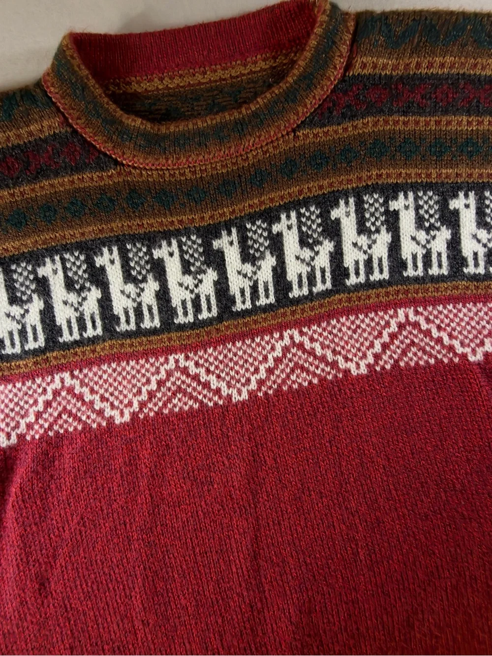 Men's Red Patterned Crewneck Sweater - Brand Unspecified